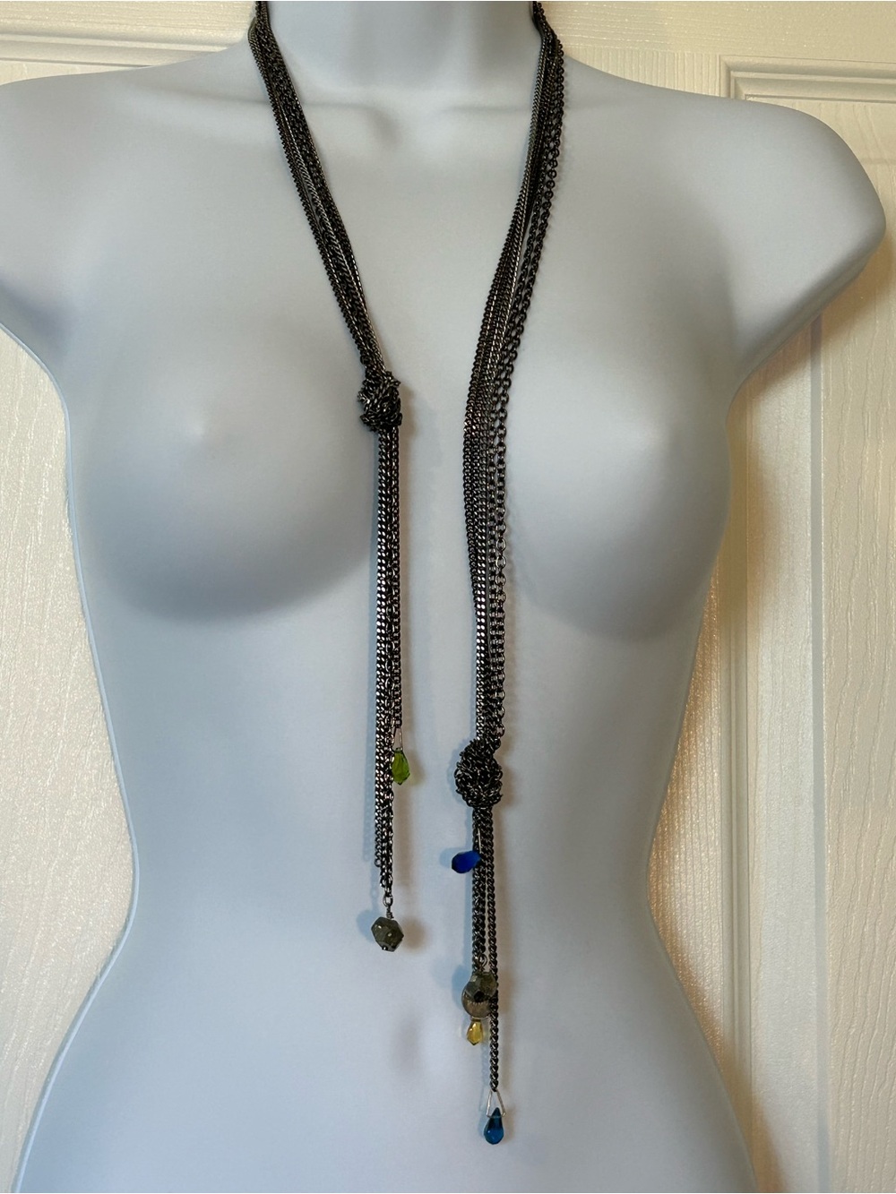 Gemma Redux Lariat Multi Strand Mixed Metal Pyrite Crystals 42” 5 Single Chains